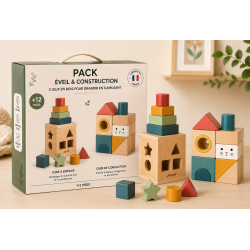 Jeu à empiler en bois - Jouet d'éveil fabriqueé en France